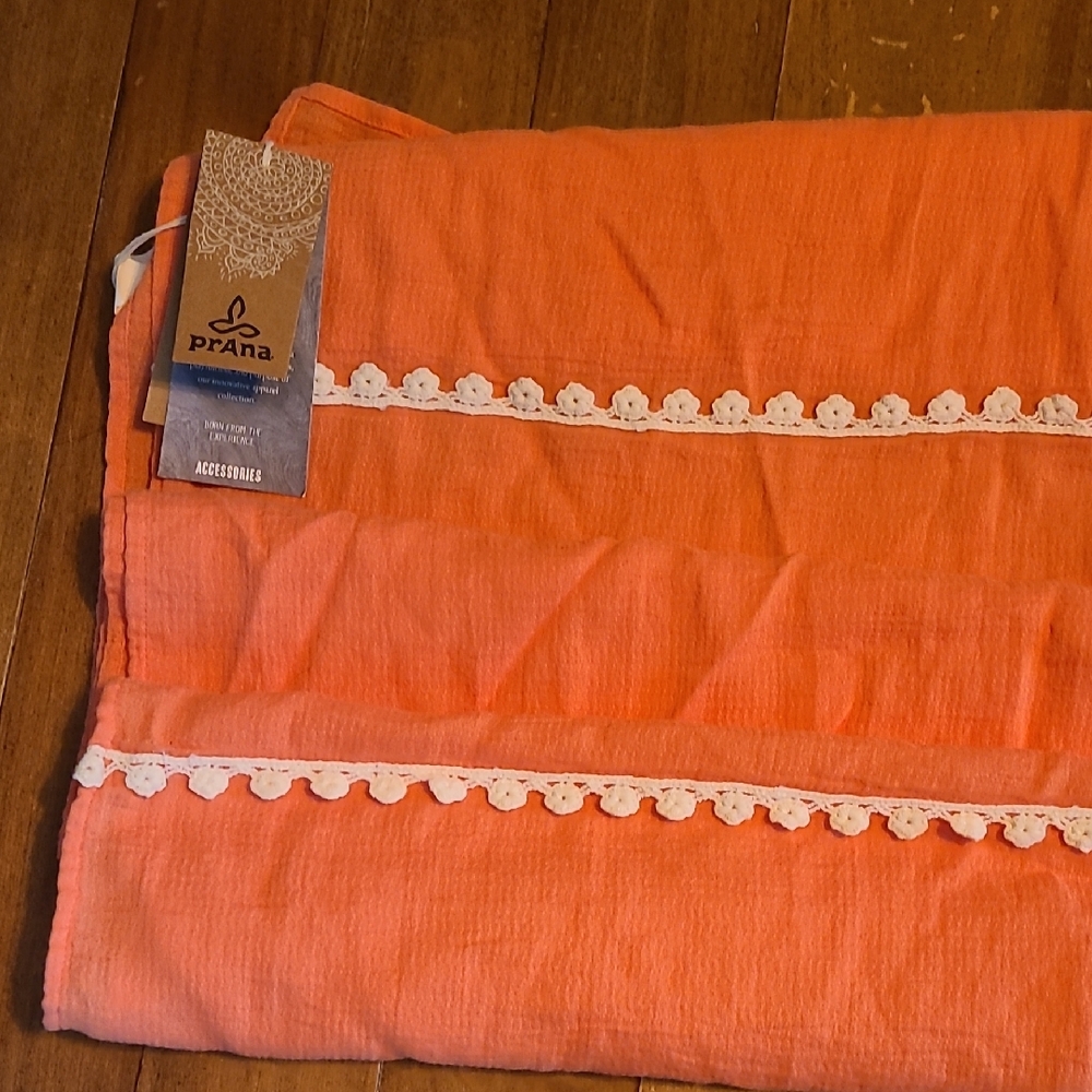 NWT Prana Organic Cotton Scarf With Trim, 28" X 72"
